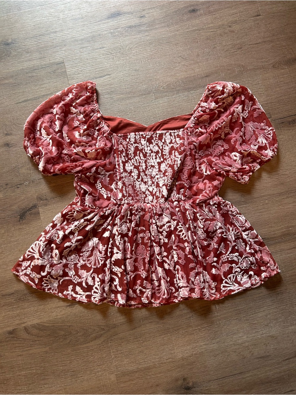 Torrid Babydoll Blouse Womens Size 0 Large Pink Floral Puff Sleeve Smocked Back - Picture 8 of 9